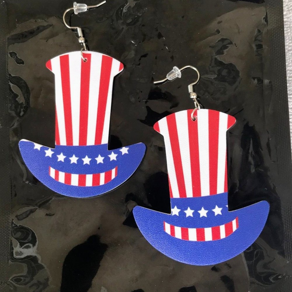 Uncle Sam Hat Earrings Statement Jewelry Labor Day  July 4th Veterans Me…